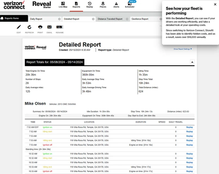 Verizon Connect Reveal Detailed Report