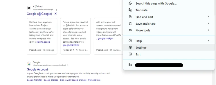 Select settings from the drop down menu