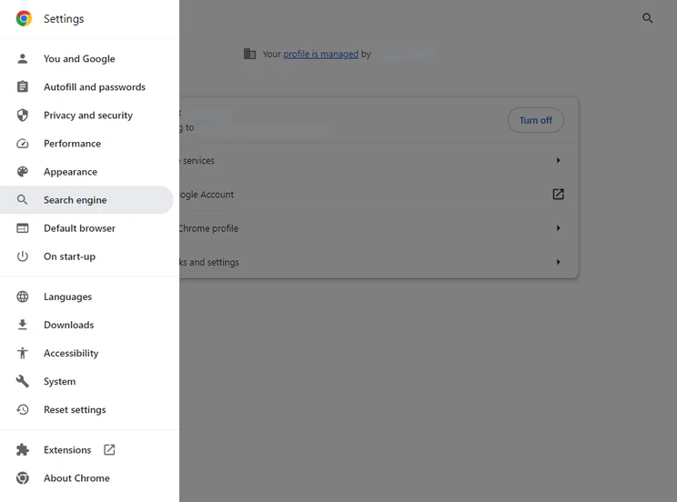 Select search engine from the drop down menu