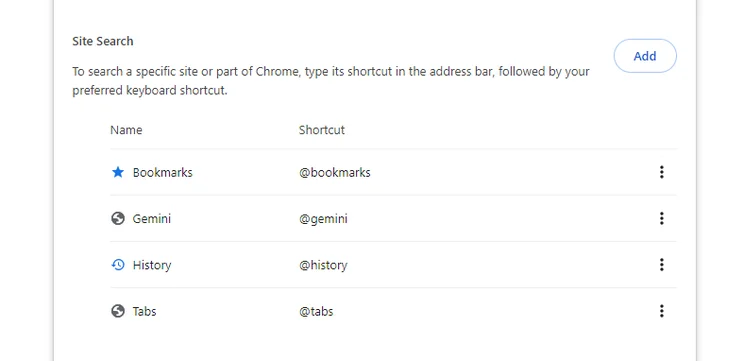 Select add to create a new search default