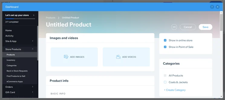 The Wix product dashboard. Image: Tech.co
