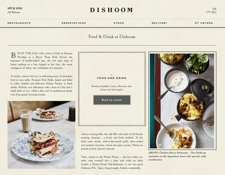Dishoom Restaurant Website