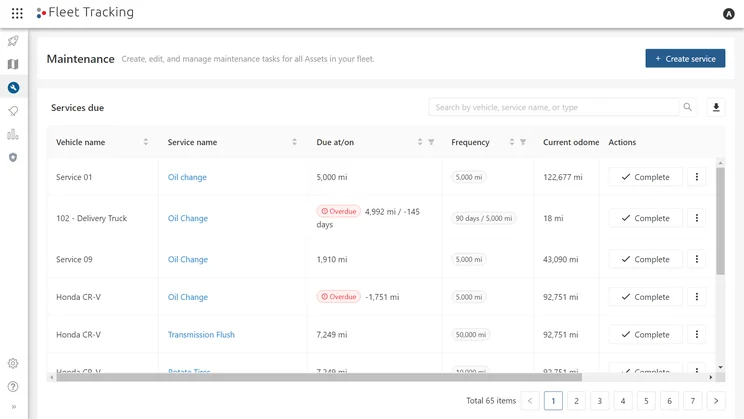 GPS Insight lists maintenance records