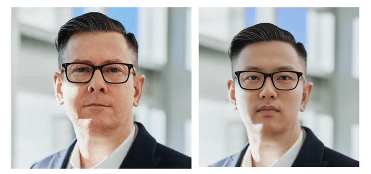 An AI image fake used by hacker, with the original image on the left.