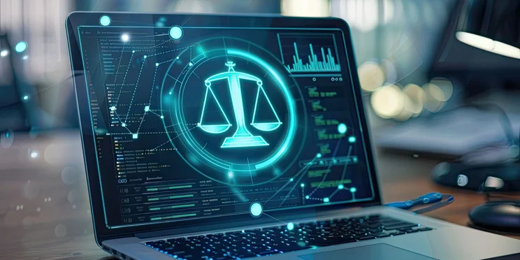 Justice Scales on a Laptop
