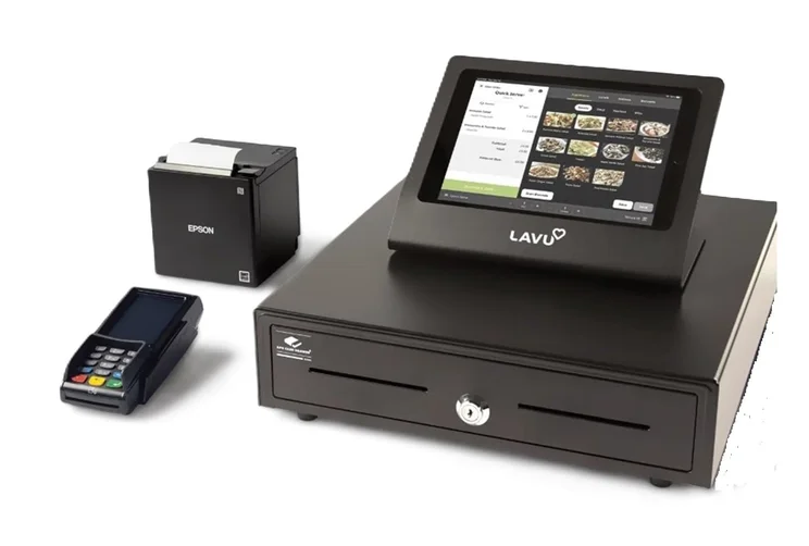 Lavu POS hardware package, including its terminal, cash draw, receipt printer and card terminal