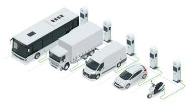 Fleet of different types of vehicles side-by-side