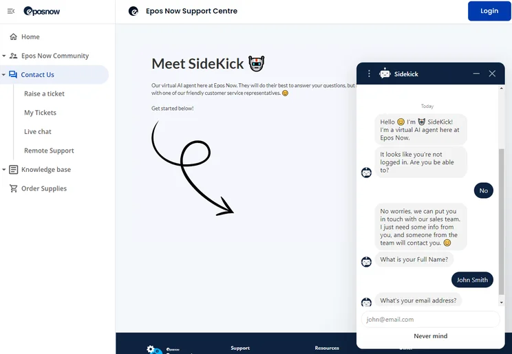 Epos Now AI Sidekick chatbot helped me resolve queries