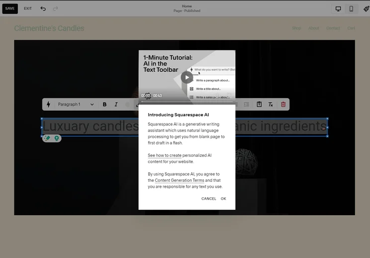 Squarespace Blueprint AI-text generation feature