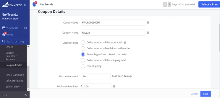 BigCommerce Create Coupon Code