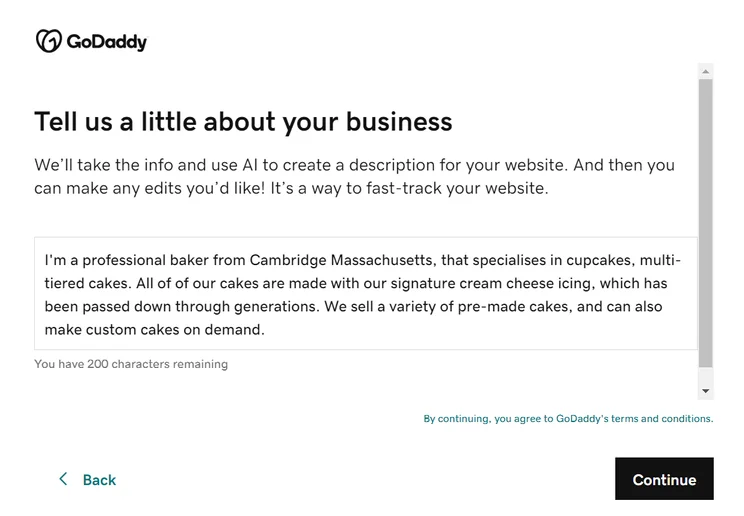 GoDaddy AI site builder