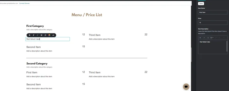 GoDaddy pricelist element