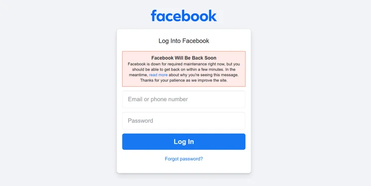 Facebook Down Message