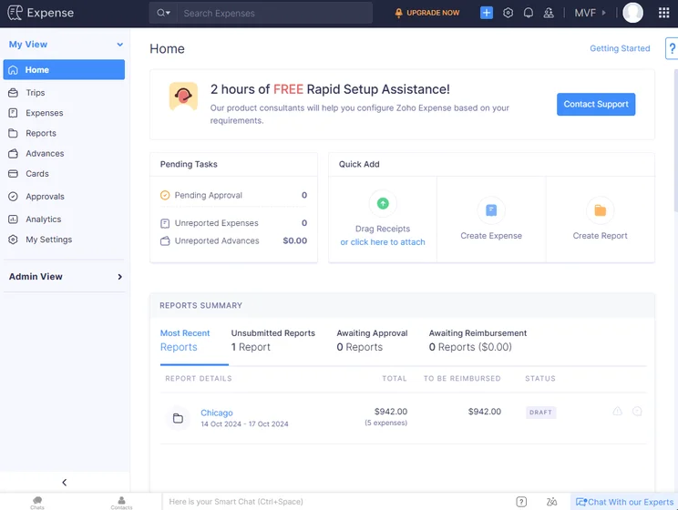 Zoho Expense Home
