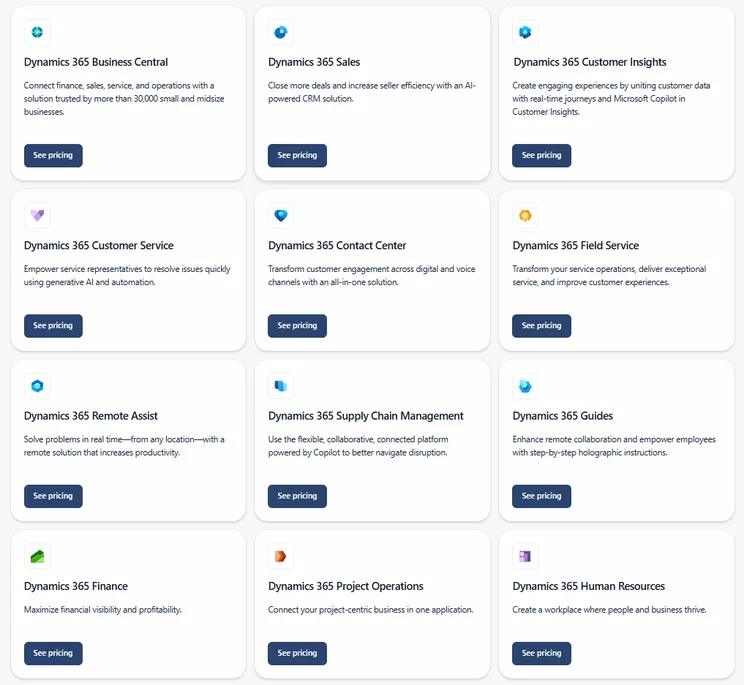 Microsoft Dynamics 365 comes in many different modules, depending on your business needs. Source: Microsoft