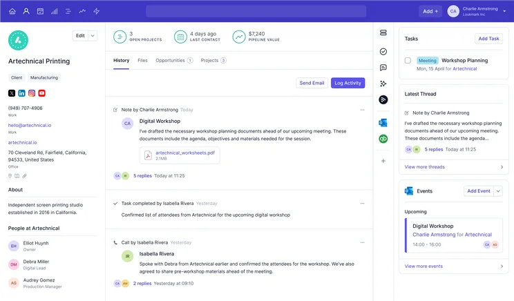 Contact management screen in Capsule CRM
