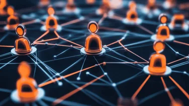 An abstract illustration of a customer network connected by AI