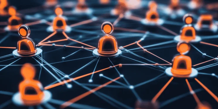 An abstract illustration of a customer network connected by AI