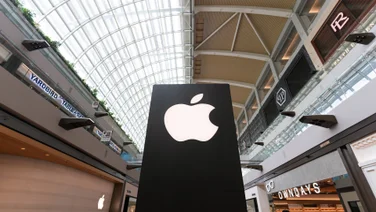 Apple logo on display in office