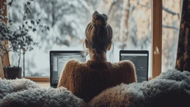 A woman working from home