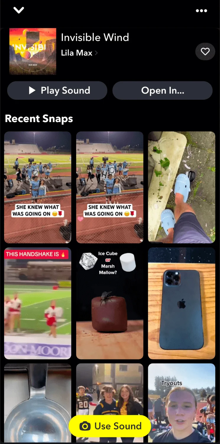 The "use a sound" feature in Snapchat Spotlight. Source: Tech.co testing