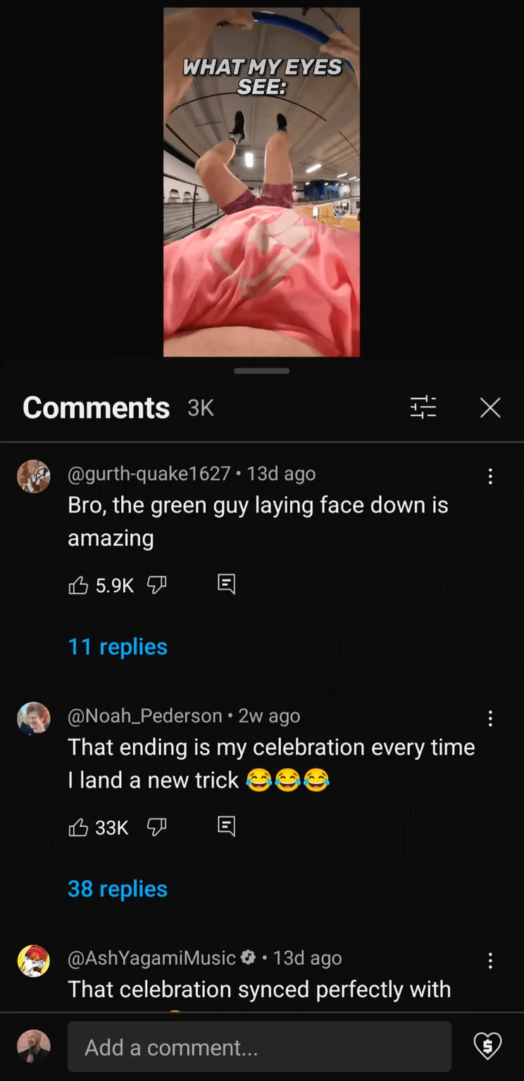 The comments section in YouTube Shorts. Source: Tech.co testing