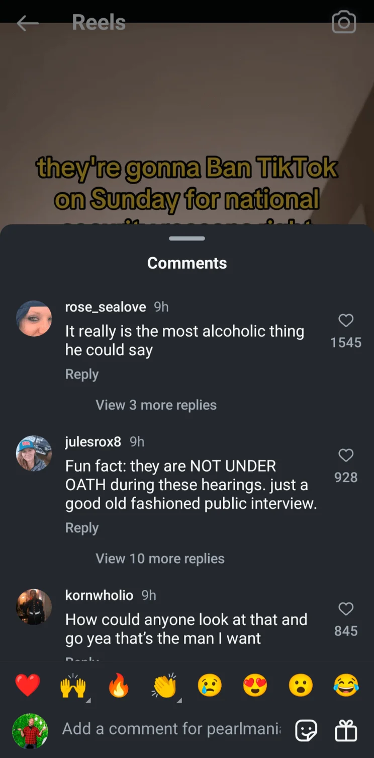 The comments section in Instagram Reels. Source: Tech.co testing