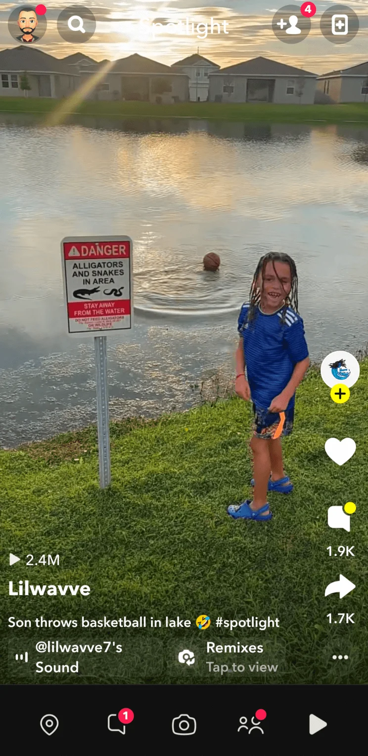 A video in Snapchat Spotlight. Source: Tech.co testing