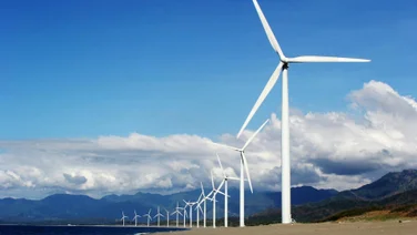 A row of wind turbines