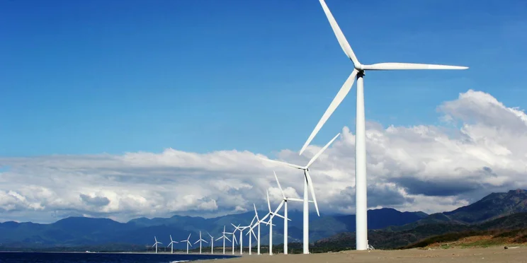 A row of wind turbines