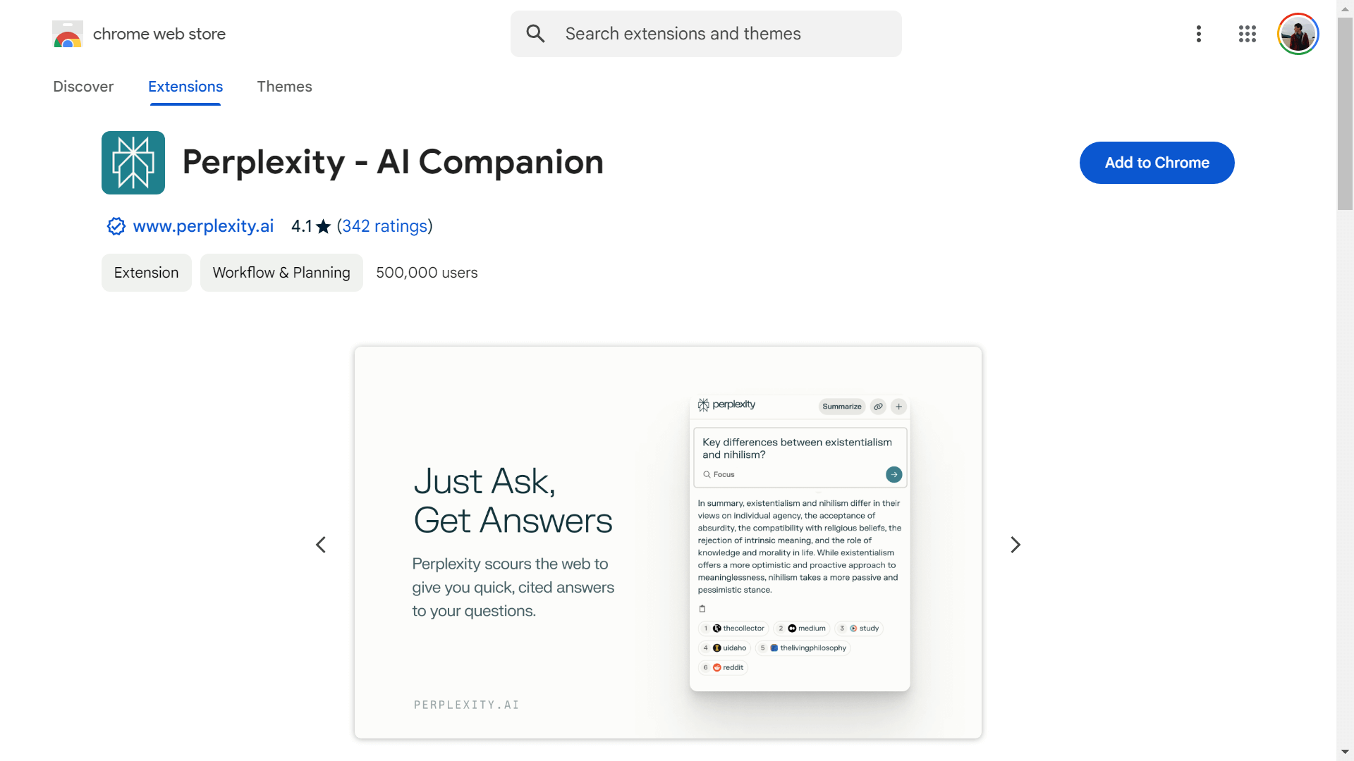 Perplexity extension