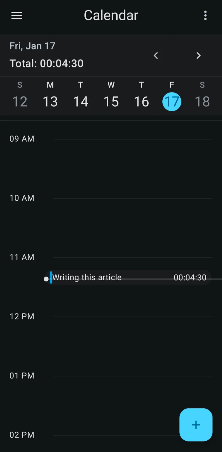 The calendar page in the Clockify app. Source: Tech.co testing