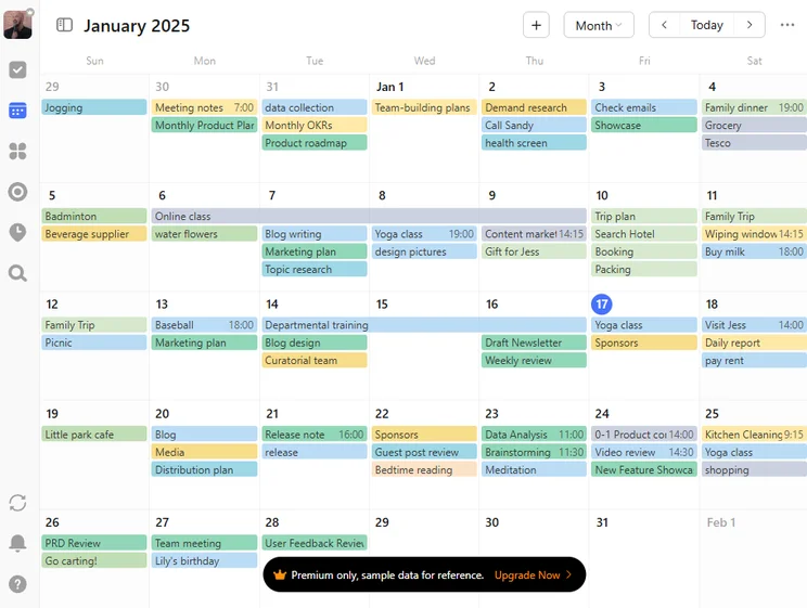 The Calendar view in the TickTick desktop interface, only available for paying users. Source: Tech.co testing
