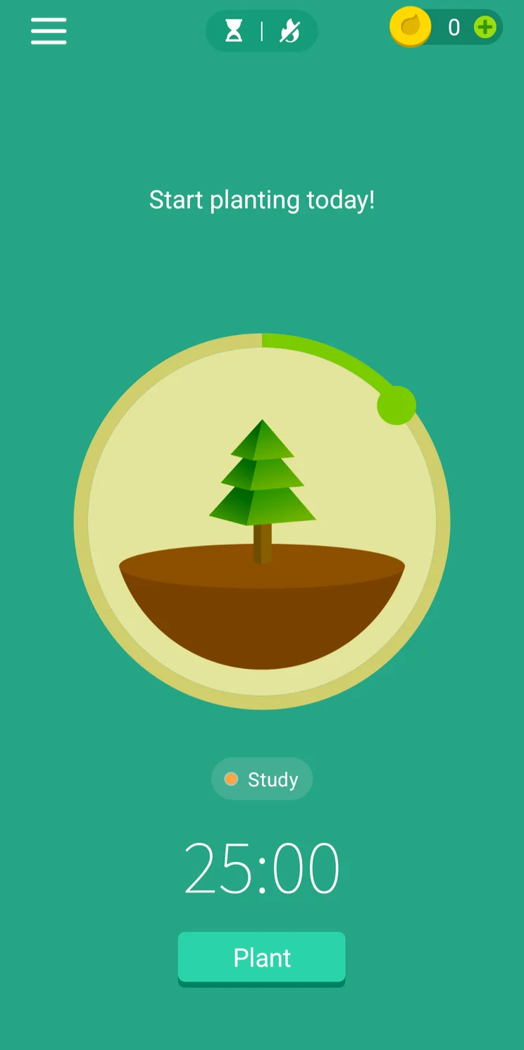 The home page timer in Forest. Source: Tech.co