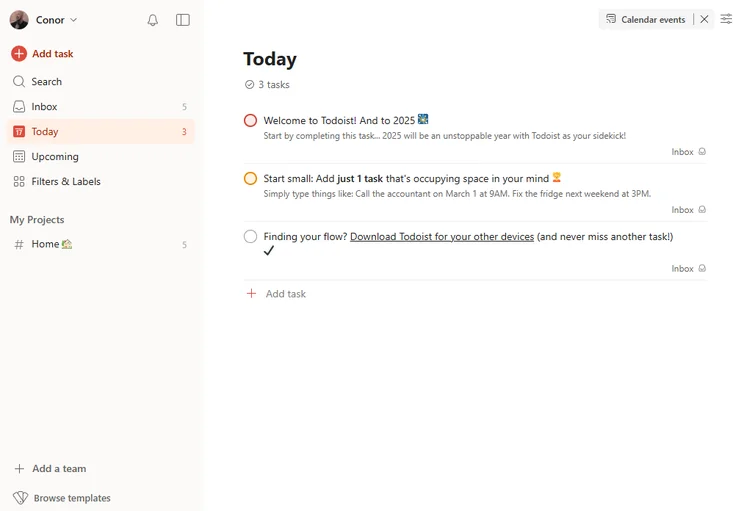 The Today tab in the Todoist desktop interface. Source: Tech.co testing