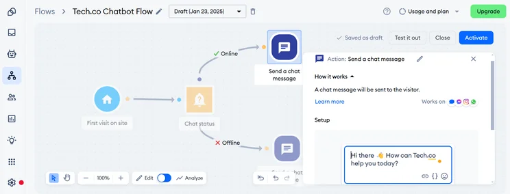 Choosing an opening trigger for my chatbot with Tidio