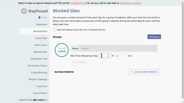 The StayFocusd extension in action