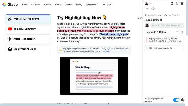 The Glasp extension in action
