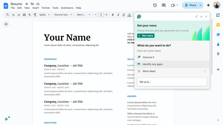 The Grammerly extension in action