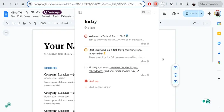The ToDoist extension in action