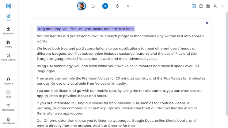 The NaturalReader extension in action