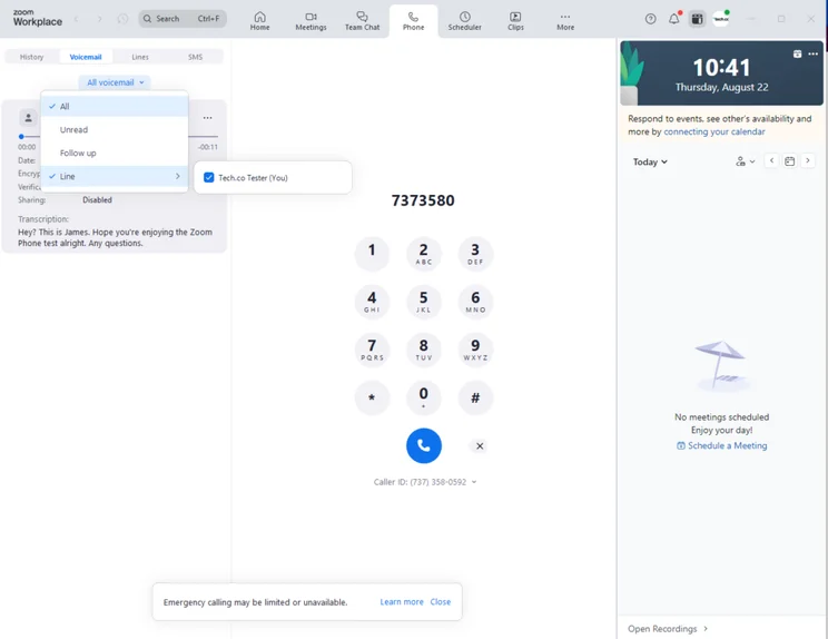 Voicemail messages on Zoom can be up to five minutes long, and you're able to easily customize your voicemail greeting