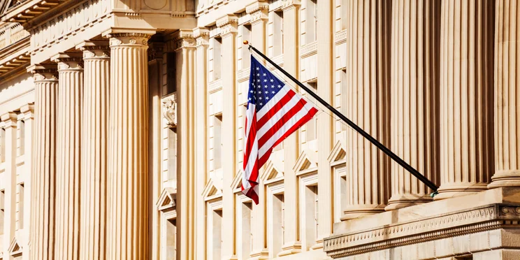 US flag outside federal building