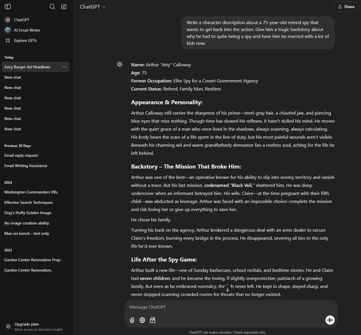 ChatGPT can get pretty creative when it wants to, but we still recommend giving it your own spin. Source: Tech.co testing