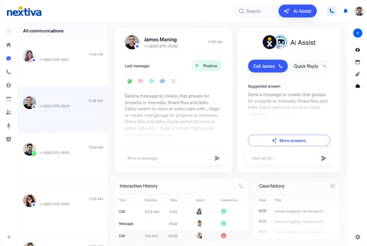 Nextiva's AI assistant helps you streamline a range of processes using prompts. Source: Nextiva