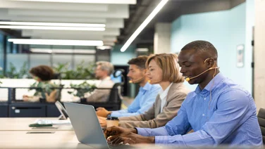 Team using VoIP software