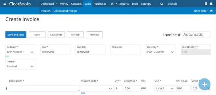 Clear Books invoice creation