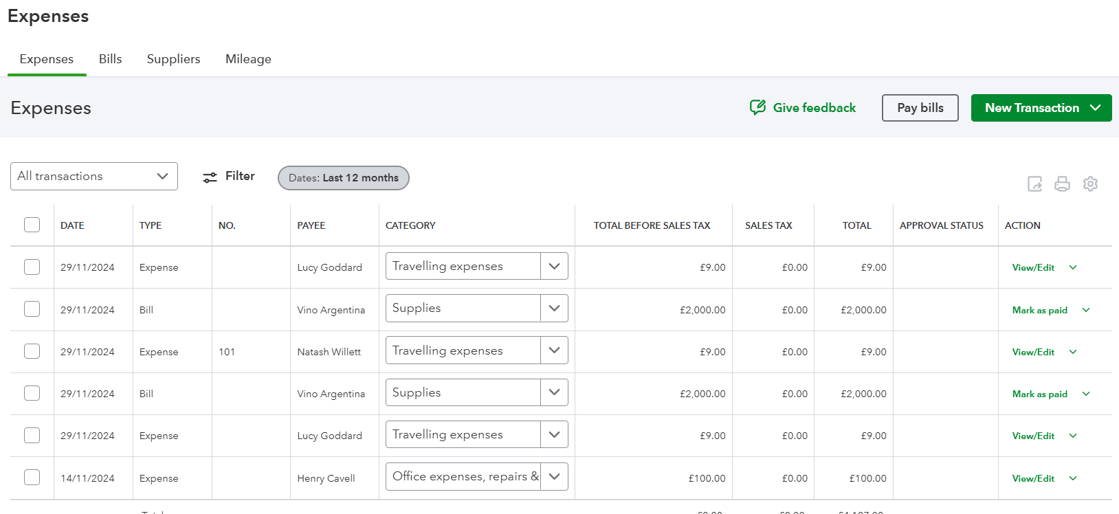 QuickBooks Online expenses