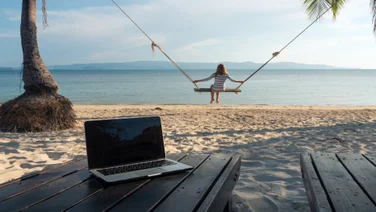 Remote employee on swing