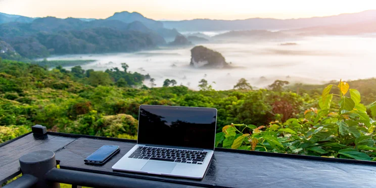 Office with jungle in the background